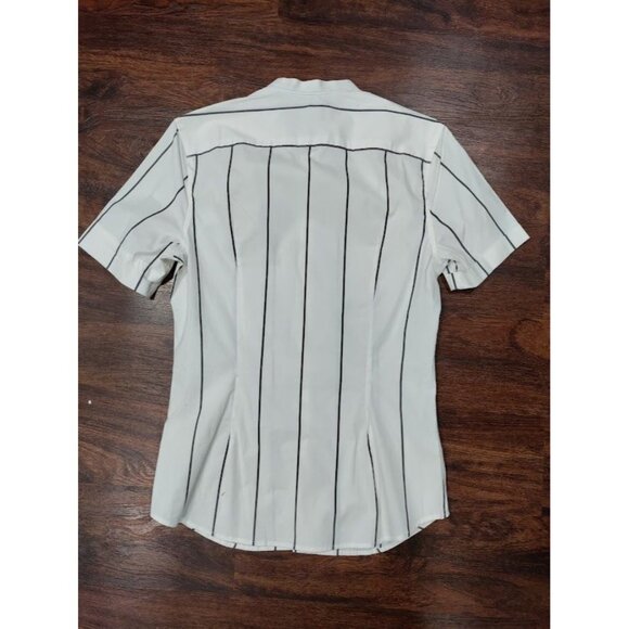H&M Striped Muscle Fit Short Sleeve Button Up Shirt White/Black Men's Size Small - Picture 3 of 9